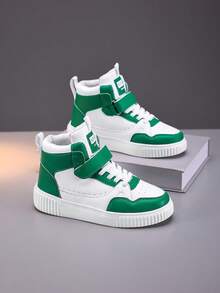 1 双儿童春秋中帮休闲帆布运动鞋，经典撞色，返校必备，可调节钩环，易于穿着，适合日常穿着，滑板运动