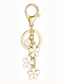 1pc Fashionable & Cute Letter Key Chain With Alloy White Flower Pendant Charm Key Ring, Accessory For Women And Students Car Accessories Goth Y2k