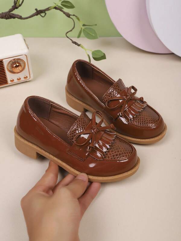 Girls' Waterproof Lightweight Flat Princess Oxfords Loafers, British Style, Suitable For All Seasons