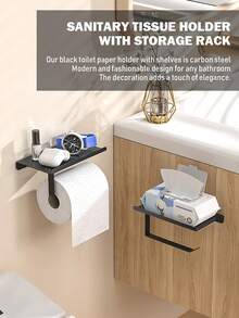 1pc Toilet Paper Holder, Bathroom Tissue Storage Organizer, Free-Standing Toilet TissuePaper Roll Storage Shelf, Bathroom Accessories, Home Decor, Furniturefor Home Bathroom Decor Fall Decor - Black - View 12