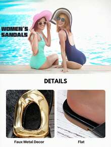 planare 女士时尚休闲度假风格方头 PU 一脚蹬舒适夏季黑色凉鞋，女士平底凉鞋 - 黑色 - 查看 8