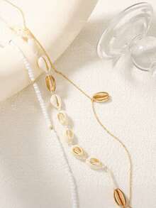 3pcs/Set Fashionable Shell Necklace Set, Suitable For Beach, Party And Vacation Wear - Multicolor - View 4
