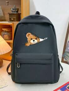 Minimalist Solid Color Multi-Functional Large Capacity Student Backpack, Back To School - Black - View 6