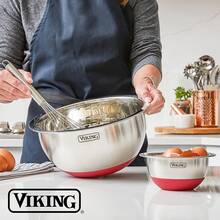 VIKING Mixing Bowls Set, 10 Piece Stainless Steel Kitchen Cookware, Non-Slip Silicone Base, Includes Tight Fit Lids, Dishwasher , Black - Red - View 5