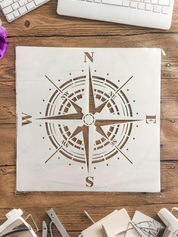 1pc PenhuaMoban Compass Navigation Chart Stencil, 30x30cm Plastic DIY Mold For Painting On Wood, Fabric, Wall - Art Supplies For Embossed Paper Card Crafting, Stencils For Painting On Wood