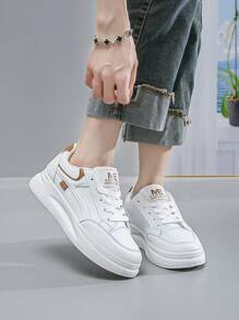 1 Pair Thick Sole Wear-Resistant Casual Sneakers For Students, Increased Height, Sporty, Suitable For Spring & Autumn