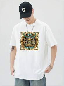 100% Cotton Unisex T-Shirt Short Sleeve Summer Vest 200g Cotton Comfortable Breathable Funny T-Shirt Men's Stylish And Casual Print Fashion Casual Outdoor Sports Fitness Tops Holiday Gift - 白色 - 查看 1