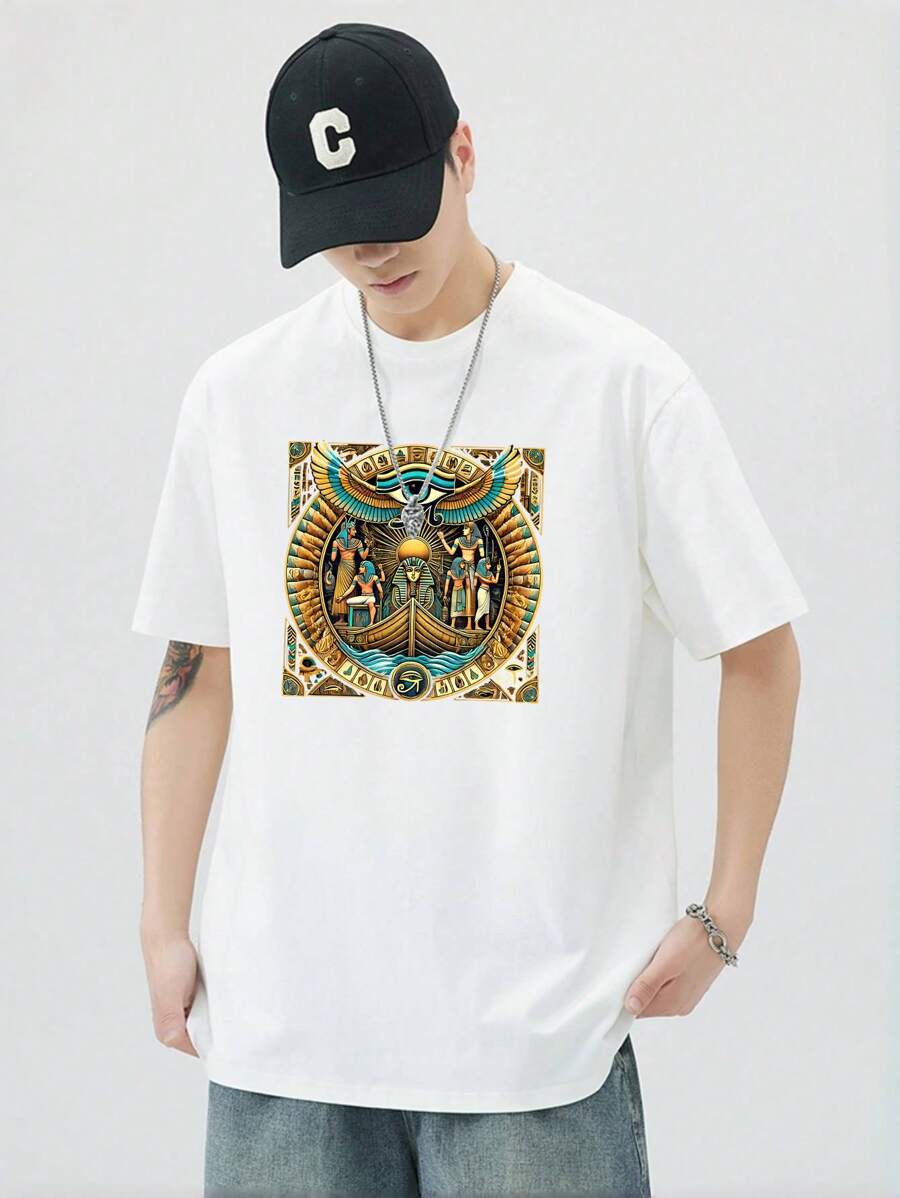 100% Cotton Unisex T-Shirt Short Sleeve Summer Vest 200g Cotton Comfortable Breathable Funny T-Shirt Men's Stylish And Casual Print Fashion Casual Outdoor Sports Fitness Tops Holiday Gift - 白色 - 查看 1