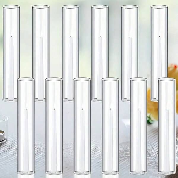 12 piezas Portavelas de vidrio cilíndricos, 5cm/1.96 pulgadas de diámetro x 25cm/9.84 pulgadas de altura, portavelas de velas cónicas para interiores y exteriores, para mesa