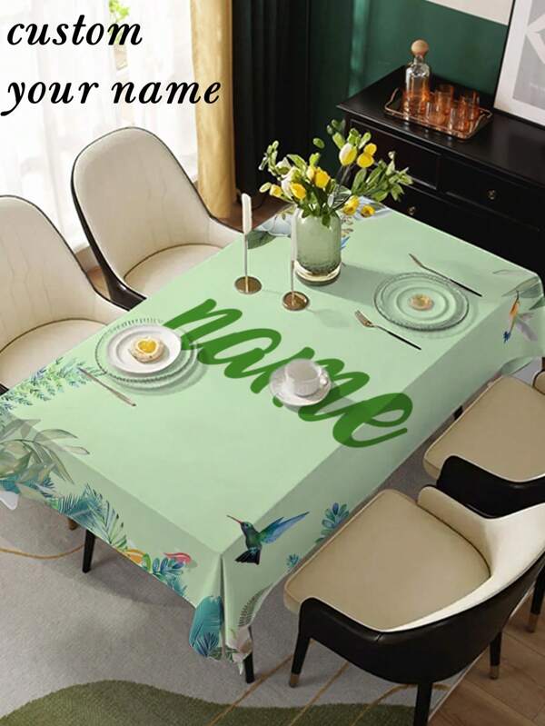1pc Customized Rectangular Jungle Pattern Tablecloth, Add Your Own Text, Personalized Tablecloth, Waterproof And Wipeable, Can Quickly Enhance The Ambiance Of Living Room, Create A Cozy Atmosphere For Home, Suitable For Weddings, Parties, Restaurants, Outdoor, Picnics, All Seasons And Holidays