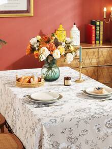 1 件复古黑白花卉流苏桌布，用于咖啡桌、床头柜、家居装饰的装饰罩，适用于餐厅、聚会、晚餐、节日派对、宴会、野餐和露营，四季皆宜