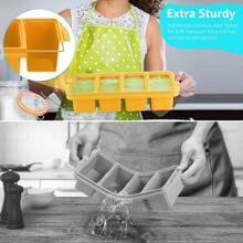 Bandeja de congelador de silicona con tapa - Moldes de silicona para congelar alimentos - Cubeta de cubitos de hielo grande, Recipiente de congelador de silicona, Congela y almacena sopas, salsas, caldos, sobras - Hace 4 porciones perfectas de 1 taza
