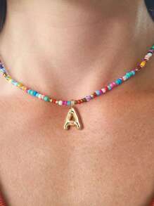 Initial Necklaces For Women Bubble Necklace Handmade Beaded Necklace Dainty Cute Beach Boho Necklaces For Women Jewelry Choker Colorful Necklace For Women