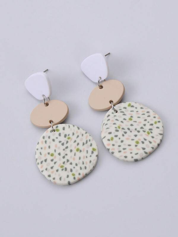 1 Pair Handmade Soft Clay Irregular Splatter Effect Patchwork Design Neutral Style Earrings, Suitable For Vacation, Parties And Casual Wear