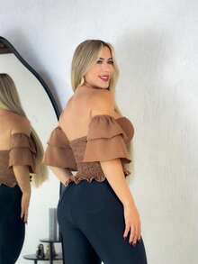 Simple Ruffle Hem Pleated Gathered - Mocha Brown - View 2
