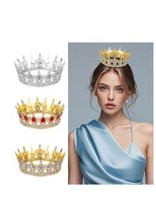 1Pc Rhinestone Baroque Pageant Crowns Cake Decorations Queen Princess Tiara Sparkling Headpieces Crystal Cake Topper - Multicolor - View 7