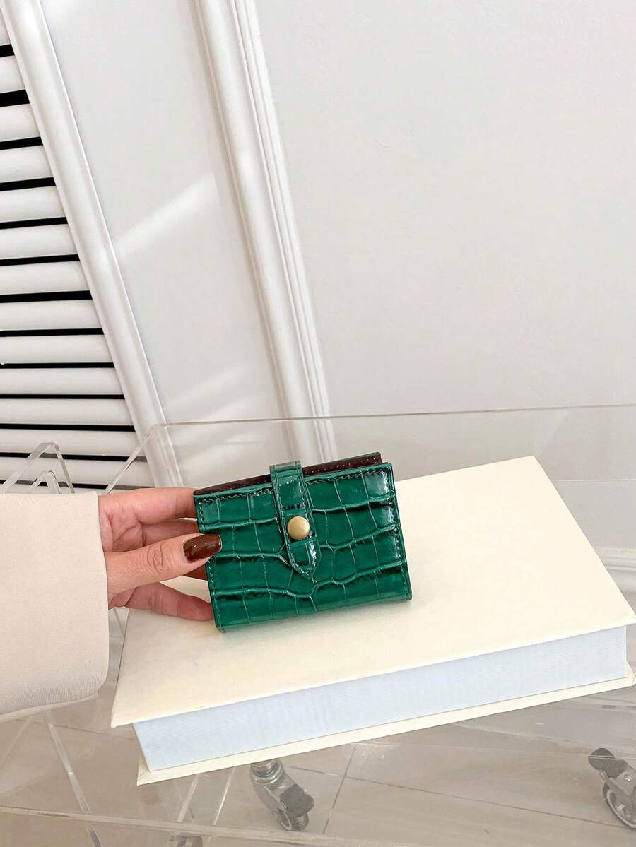 1pc Stone Pattern Leather Belt Buckle Decor Compact Wallet & Card Case Fashionable Daily & Gift Suitable For Women Wallet Mini Wallet Purse Wallet Small Wallet Cute Wallet - Green - View 1
