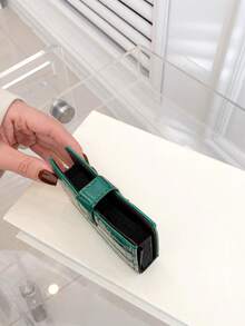 1pc Stone Pattern Leather Belt Buckle Decor Compact Wallet & Card Case Fashionable Daily & Gift Suitable For Women Wallet Mini Wallet Purse Wallet Small Wallet Cute Wallet - Green - View 7