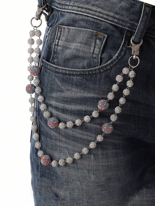 1 pezzo Ciondolo a croce multistrato in metallo con inserti di perle finte e pietre preziose, accessorio di moda dallo stile hip-hop punk, adatto per catena dei pantaloni, portachiavi, decorazione della vita, adolescenti, casual all'aperto, atletica, vacanze, viaggi, laurea, compleanno, uso quotidiano