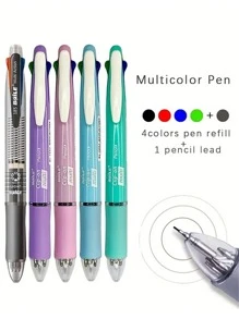 1 Stück 5-in-1 Buntstift: 4 Farbstifte + 1 Druckbleistift mit Radiergummi - Büro- und Schreibwaren, inklusive nachfüllbarer schwarzer, roter, blauer, grüner Tintenpatronen und feiner Spitze, geeignet für Büro, Schreiben, Markieren, Zeichnen