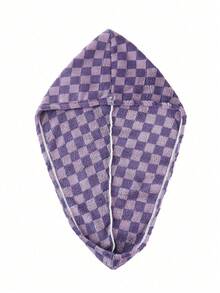 1pc Coral Fleece Black & White Checker Soft, Absorbent, Quick Dry Hair Towel Turban Wrap For Women, Size 25*65 Home Bathroom Decor Back To School Hair Bonnet Shower Towels For Beauty Salon, Hotel Sports, Home Essentials, Towel, Skin Care - Black and White - View 2