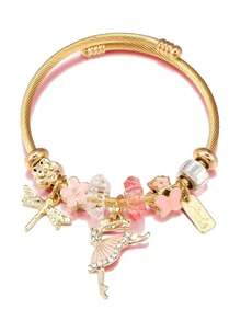 1 件金色不锈钢串珠手链、芭蕾舞者串珠手链、蜻蜓和蝴蝶串珠 DIY 手链、节日礼物