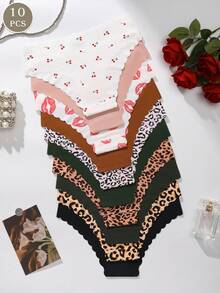10条装女士无痕内裤，柔软舒适低腰三角裤，豹纹性感内衣 - 彩色 - 查看 2