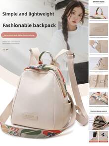 Damski plecak w jednolitym kolorze o miękkiej fakturze, wysokiej klasy, modny, elegancki, klasyczny plecak z tkaniny Oxford - Biały - Zobacz 2