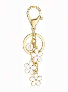 1pc Fashionable & Cute Letter Key Chain With Alloy White Flower Pendant Charm Key Ring, Accessory For Women And Students Car Accessories Goth Y2k