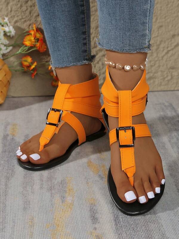 Fashionable Sandals, Peep Toe Ankle Strap Flip Flops, Bohemian Roman Gladiator Sandals