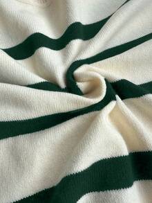 春秋新款POLO领复古条纹撞色长袖针织衫女式宽松半开襟复古风毛衣上衣圣诞新年