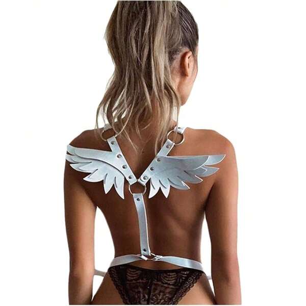 Disfraz de COS para mujer, tirantes de cuero punk, tirantes ajustables, ropa interior, cinturón, tirantes, hebilla, alas de ángel, club de Halloween