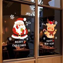2 Pcs 45cm X 60cm Christmas Window Stickers, Cartoon Santa Claus & Reindeer Pattern, Full Sheet PVC Static Cling Film, Easy To Apply With Water, Suitable For Home, School, Store Decoration, Christmas Party Supplies