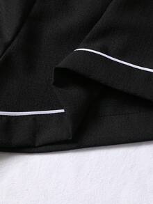 2pcs/Set Plus Size Women's Crinkle Black Solid Color Summer Pajama Set, Short Sleeve Button-Up Shirt And Shorts, Casual Loungewear - Black - View 6
