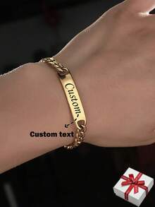 [Pulsera personalizada] Pulsera de acero inoxidable con cadena retro clásica con forma de arco, pulsera con nombre grabado personalizable, pulsera ajustable con nombre personalizado, joyería de boda, regalo de aniversario, Día de San Valentín (para él), regalo ideal (para ella, novio, novia, papá, familia, amigos, hijo, mamá, hija, abuelos), adecuado para aniversario, cumpleaños, uso diario, boda, ceremonia de graduación, baile, fiesta