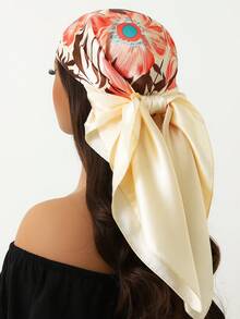 1条时尚方形真丝围巾，新款设计，90*90厘米，奢华围巾，花卉印花头巾披肩颈巾，女士适用，35.4英寸，适合连衣裙搭配。 - A - 查看 26