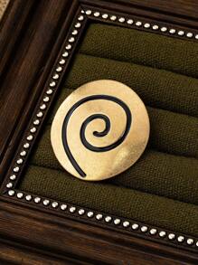 One Golden Large Round Biscuit Shaped Unique Alloy Women Brooch With Textured Surface