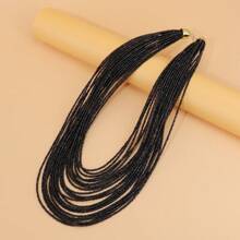 1pc Exaggerated Multi-Layer Pendant Handmade Heavy Beaded Necklace, Bohemian Style European, African, Middle Eastern Fashion Retro Seed Bead Necklace, Suitable For Party/Vacation