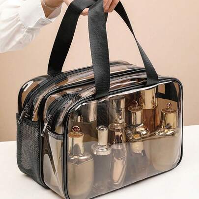 1 pieza Bolsa organizadora de maquillaje, Bolsa de cosméticos de viaje, Bolsa para brochas de maquillaje, Bolsa de aseo, Bolsa de maquillaje de PVC transparente, Bolsa de aseo portátil, Bolsa de almacenamiento de cosméticos, Bolsa de playa, Artículo esencial de viaje