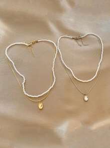 1 Stück Luxus Nische Doppelschicht Perlen Anhänger Halskette, elegante Perlen Choker Halskette, vielseitige Schlüsselbein Kette