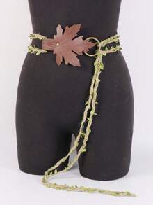 1 Set Green Leaf Handmade Woven Rope And PU Leather Buckle, Vintage Viking Market LARP Elf Forest Costume Roleplay Props DIY Strap Renaissance Period Accessories Halloween,For Summer Costume - A - View 1