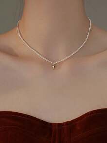 1 件女士珍珠项链，精致小巧的串珠项链，简约优雅的锁骨项链