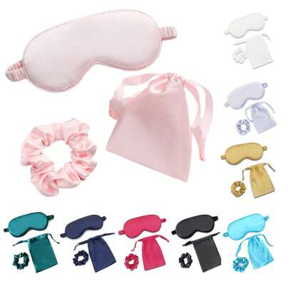 Artificial Silk Sleep Masks Set Satin Sleeping Eye Mask Hair Scrunchies Night Blindfold Blackout Eyeshades Eye Cover Wedding Bridesmaid Gifts Pink.Silk Satin Sleeping Eye Mask, Pink Sleep Eye Mask Night Blindfold For Women And Men, Soft Breathable Blackout Eyeshade Eye Cover For Travel, Wedding Bridesmaid Gift.