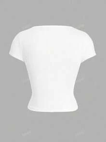 Women's Cropped Slim Top With Front Cutout Summer Tecico Suplex Blouse - trắng - Xem 3