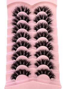 8Pairs/1Boxes 20-25mm Ultra Long & Dense D Curl Luxurious Fluffy Volume Soft Band Faux Mink False Lashes Natural Messy Dramatic Look Extension Thick Long Extended Makeup Lashes 9D Faux Mink False Eyelashes, Multi-Layered Curly & Fluffy, Soft & Voluminous Lashes, Reusable And Easy Application Suitable For Beginners, Comfortable & Versatile - Black - View 8