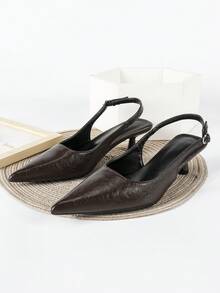 2025秋冬季4厘米棕色高跟鞋，套脚式派对正装鞋，细高跟礼服鞋，猫跟鞋，优雅 - 棕色 - 查看 3