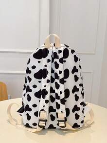 1个经典基础款大容量背包，适合返校季，带笔记本电脑隔层，时尚多功能背包，通体奶牛纹图案，优质尼龙材质，可调节肩带 - 白色 - 查看 11