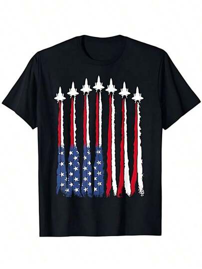 Camiseta Patriótica de Aviones de Combate con Bandera de EE. UU. Roja, Blanca y Azul para el 4 de julio, Camisetas Gráficas Unisex, Algodón