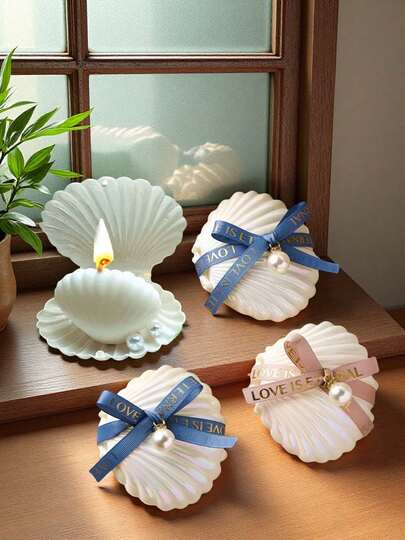 Bộ 5 nến thơm sáp đậu nành 40g, bộ nến hình vỏ sò ngọc trai, nến hương hoa oải hương, thích hợp cho tiệc cưới, quà tặng đám cưới, trang trí tiệc, quà tặng ngày lễ (Hồng/Xanh dương), lý tưởng cho Giáng sinh, hoàn hảo cho Lễ Tạ ơn.