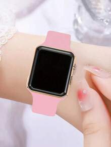 6pcs Set Minimalist Fashion LED Digital Electronic Watch & Rhinestone Jewelry Set, Suitable For Teenagers, Middle & High School Students, Back To School Essential Includes Necklace, Bracelet, Earrings And Ring